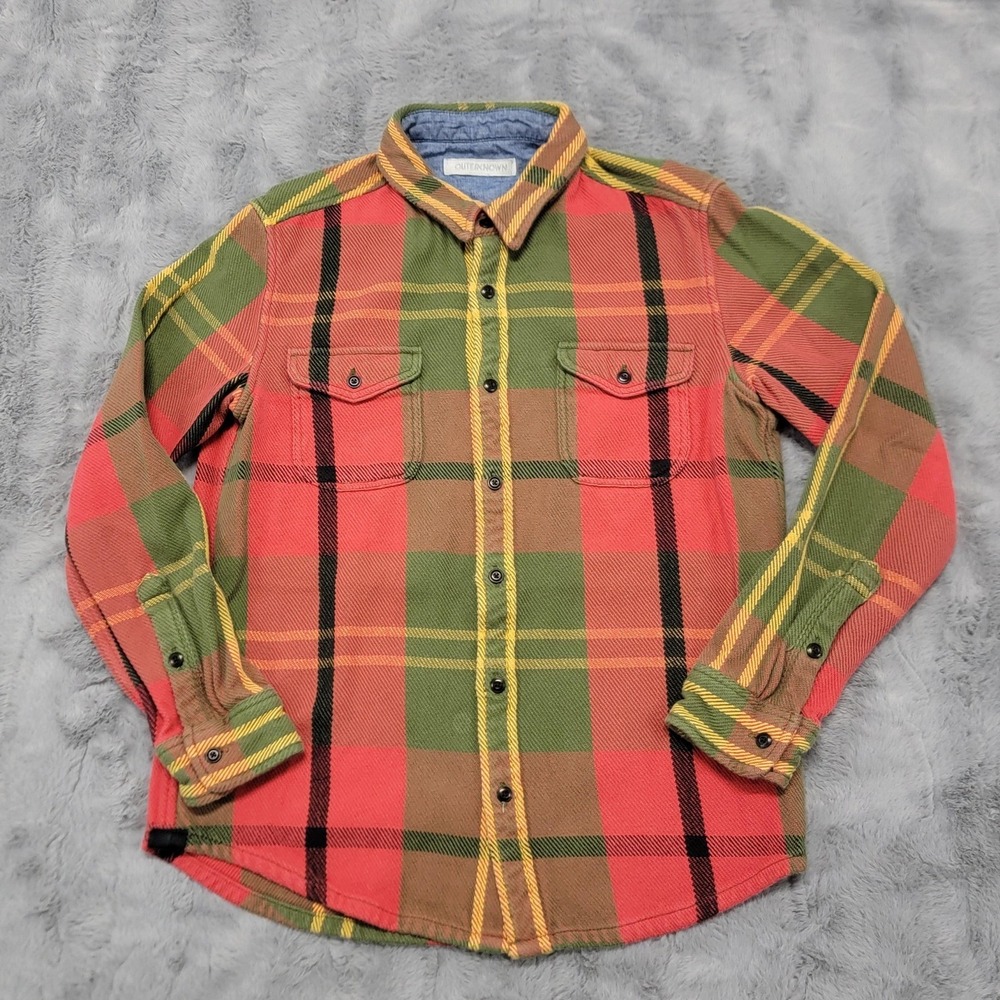 Outerknown Shirt Mens Medium Cranberry Plaid Blanket Button Up Long Sleeve